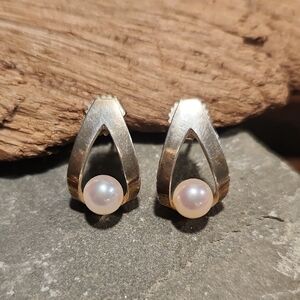 Sterling Silver Pearl Earrings Vintage